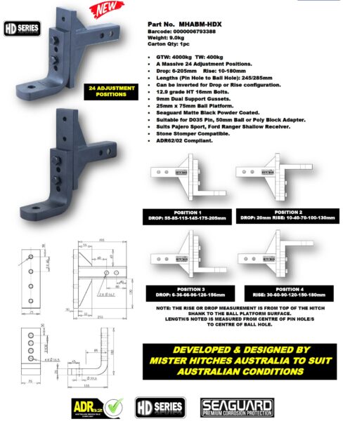 New in the Mister Hitches Range is the 24-Stage 4T Adjustable Ball Mount